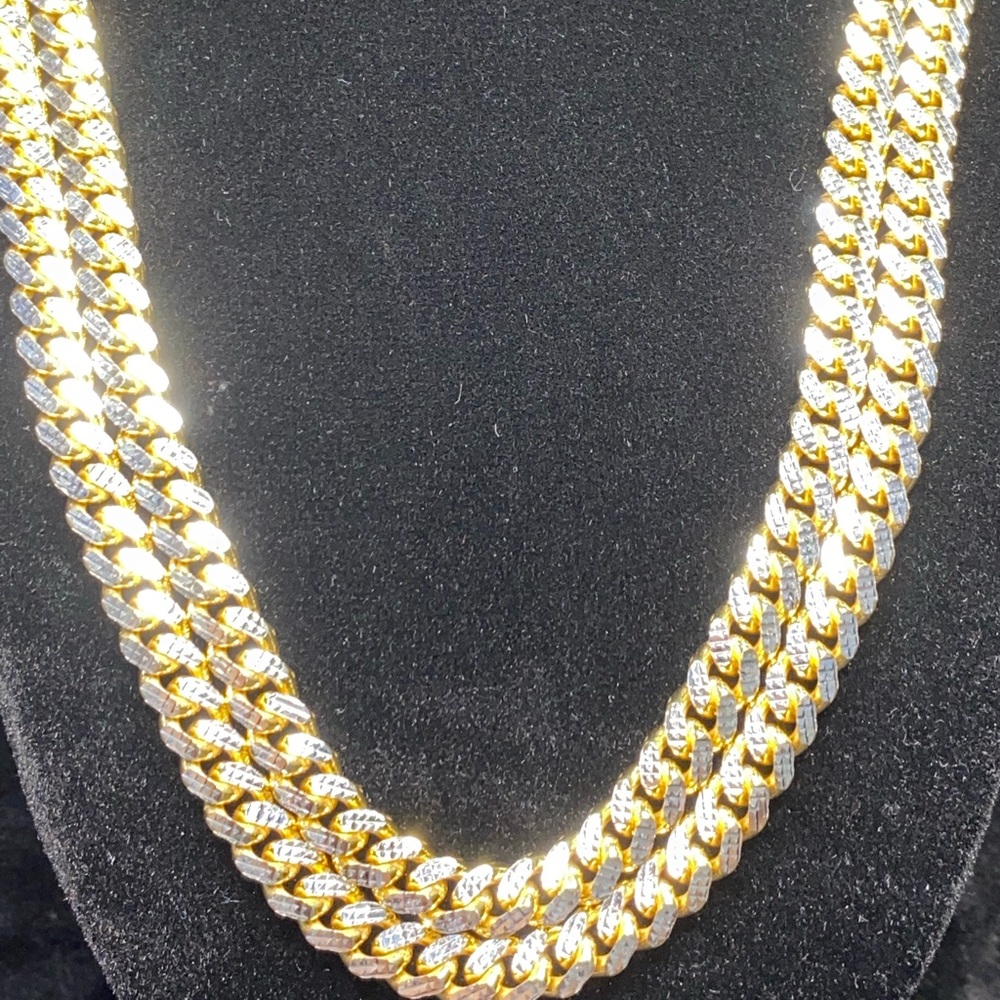 Mens 10k gold vermeil iced Cuban link chain and bracelet set Italian 925 stamped